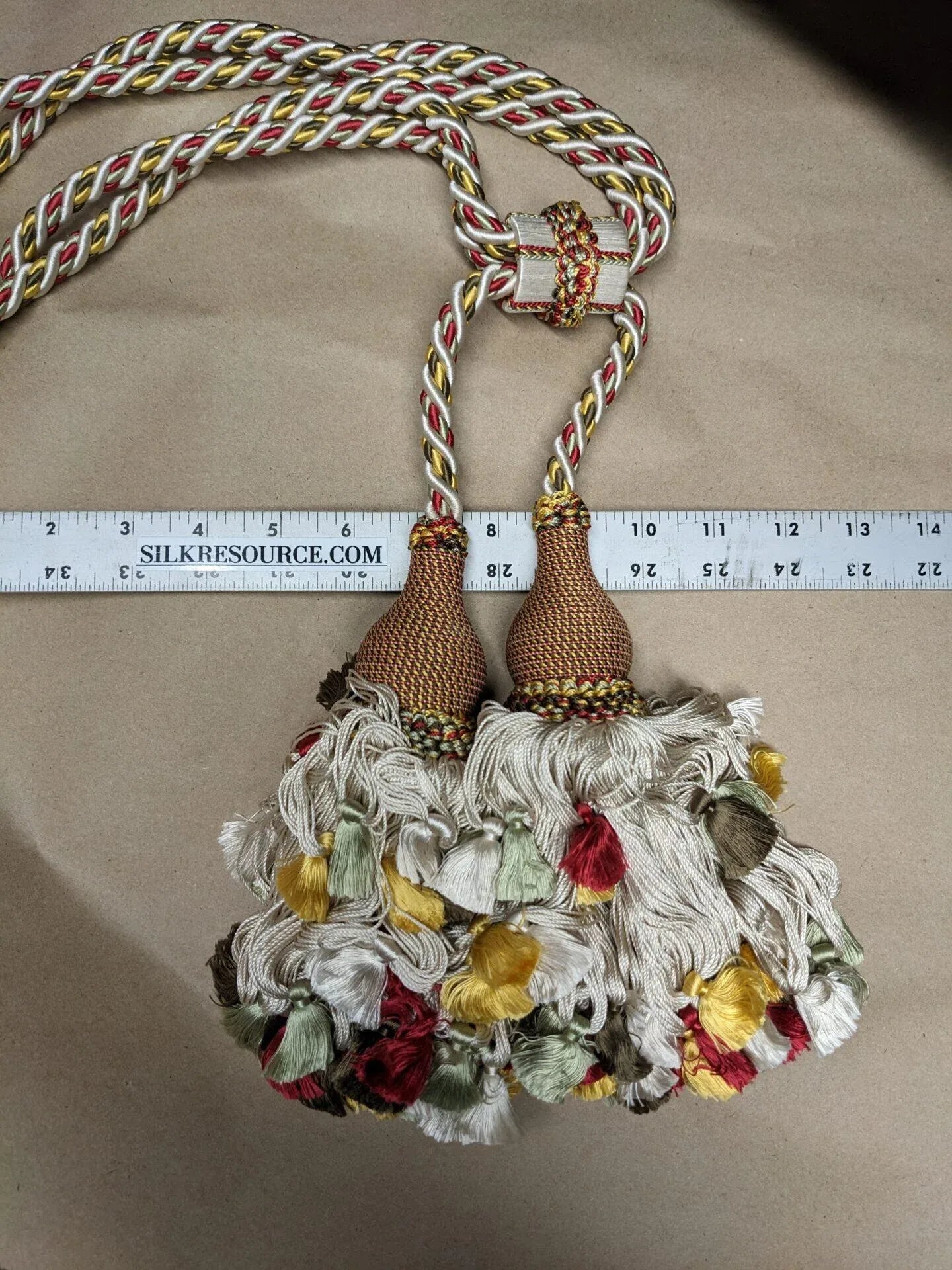 Scalamandre Lyon 100% Silk Tieback Red Yellow Brown Coral