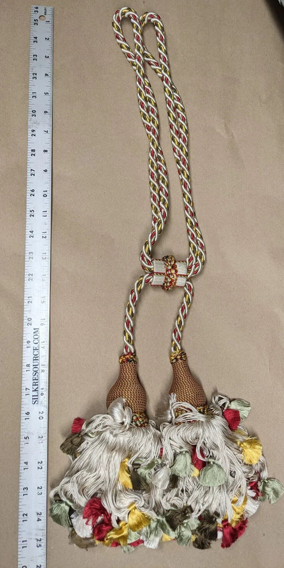 Scalamandre Lyon 100% Silk Tieback Red Yellow Brown Coral