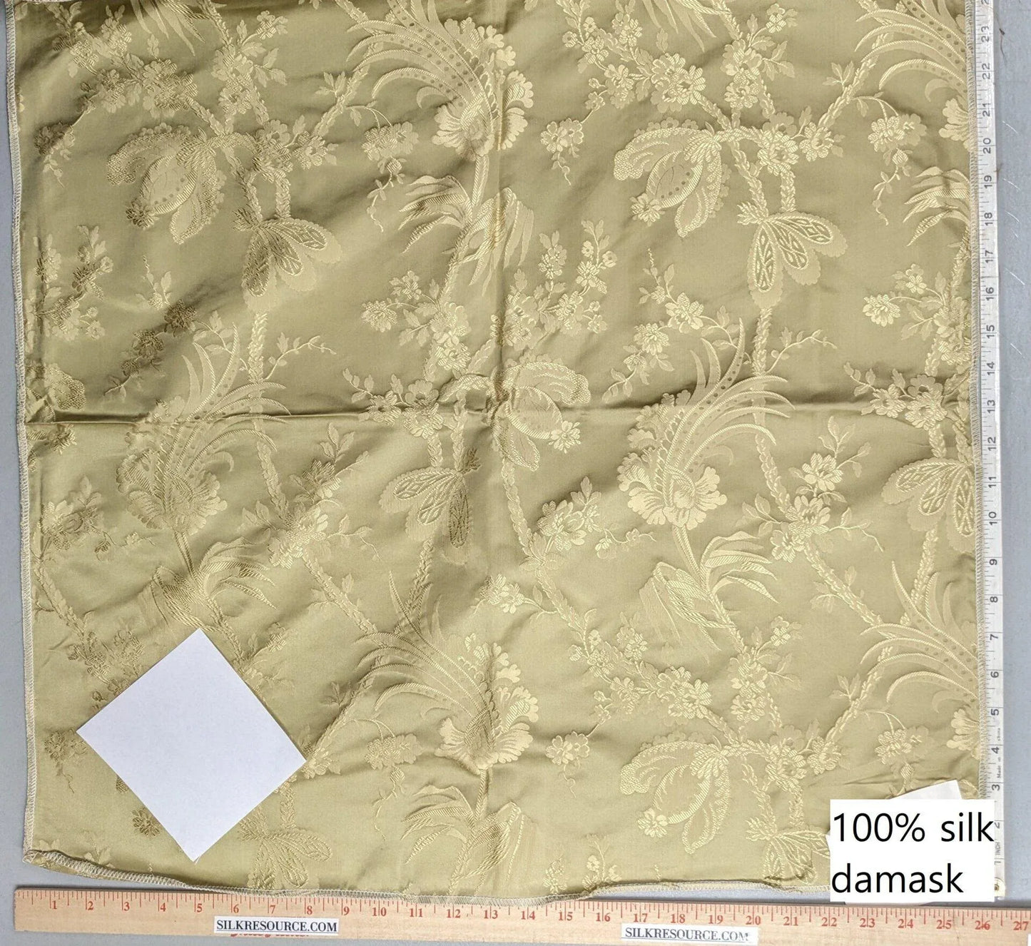 by yard 100% Silk Damask Lace Curvy Botanical Flower Vines Art Neuveu Willow Yellow Gold