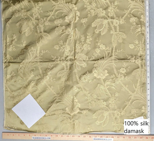 by yard 100% Silk Damask Lace Curvy Botanical Flower Vines Art Neuveu Willow Yellow Gold