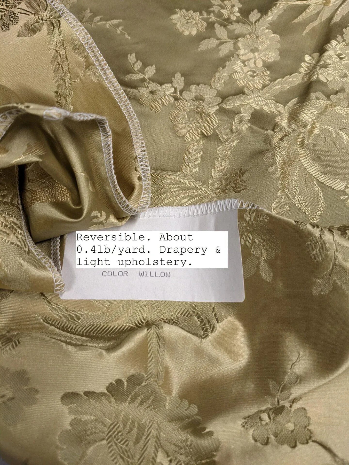 by yard 100% Silk Damask Lace Curvy Botanical Flower Vines Art Neuveu Willow Yellow Gold