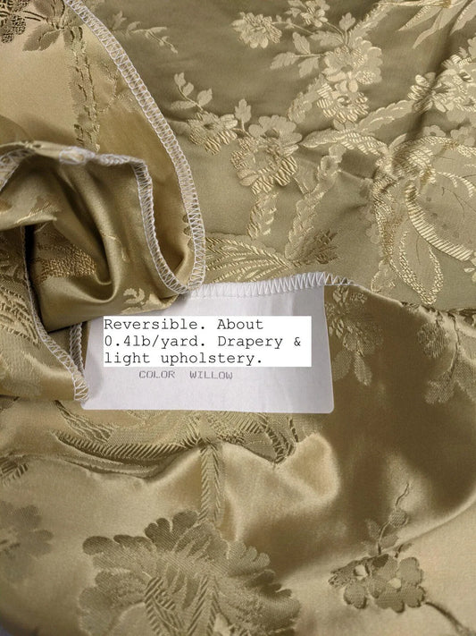 by yard 100% Silk Damask Lace Curvy Botanical Flower Vines Art Neuveu Willow Yellow Gold