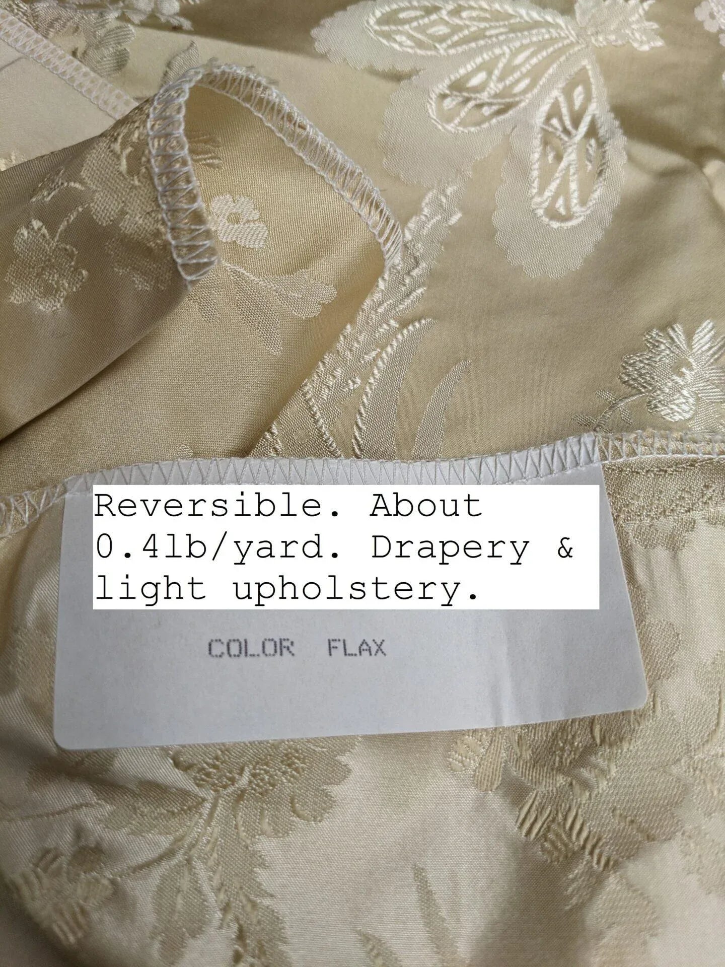 by yard 100% Silk Damask Lace Curvy Botanical Flower Vines Art Neuveu Flax Gold