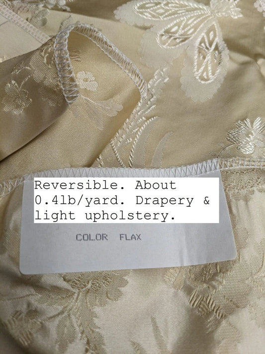 by yard 100% Silk Damask Lace Curvy Botanical Flower Vines Art Neuveu Flax Gold