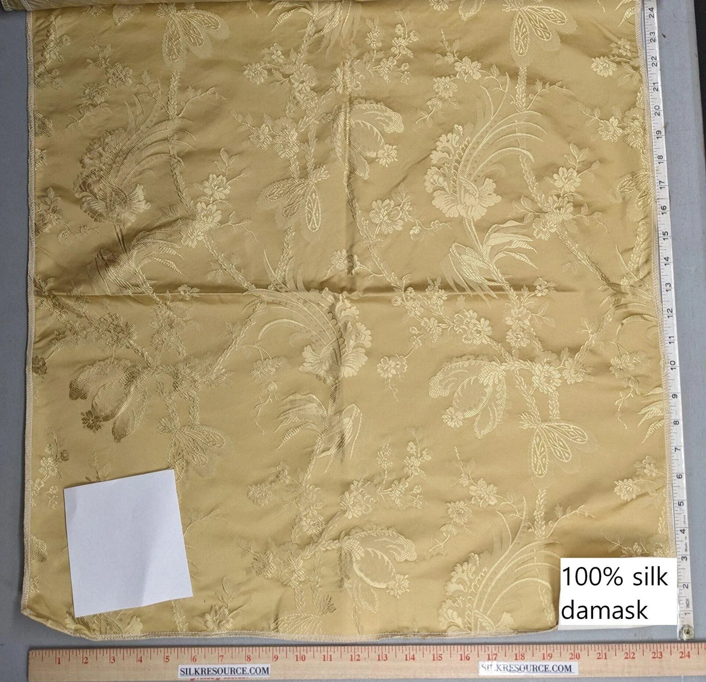 100% Silk Damask Lace Curvy Botanical Flower Vines Art Neuveu Goldspun Gold