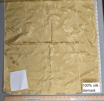 100% Silk Damask Lace Curvy Botanical Flower Vines Art Neuveu Goldspun Gold