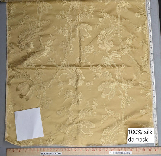 100% Silk Damask Lace Curvy Botanical Flower Vines Art Neuveu Goldspun Gold