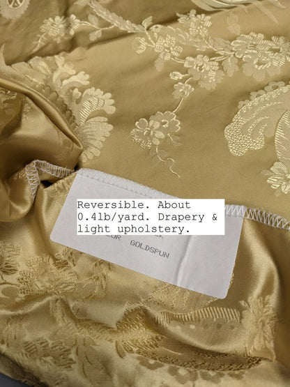 100% Silk Damask Lace Curvy Botanical Flower Vines Art Neuveu Goldspun Gold