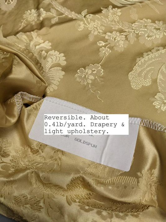 100% Silk Damask Lace Curvy Botanical Flower Vines Art Neuveu Goldspun Gold