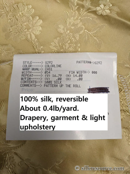 100% Silk Damask Lace Curvy Botanical Flower Vines Art Neuveu Goldspun Gold