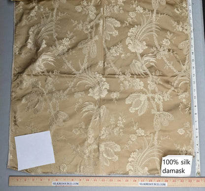 by yard 100% Silk Damask Lace Curvy Botanical Flower Vines Art Neuveu Sesame Gold