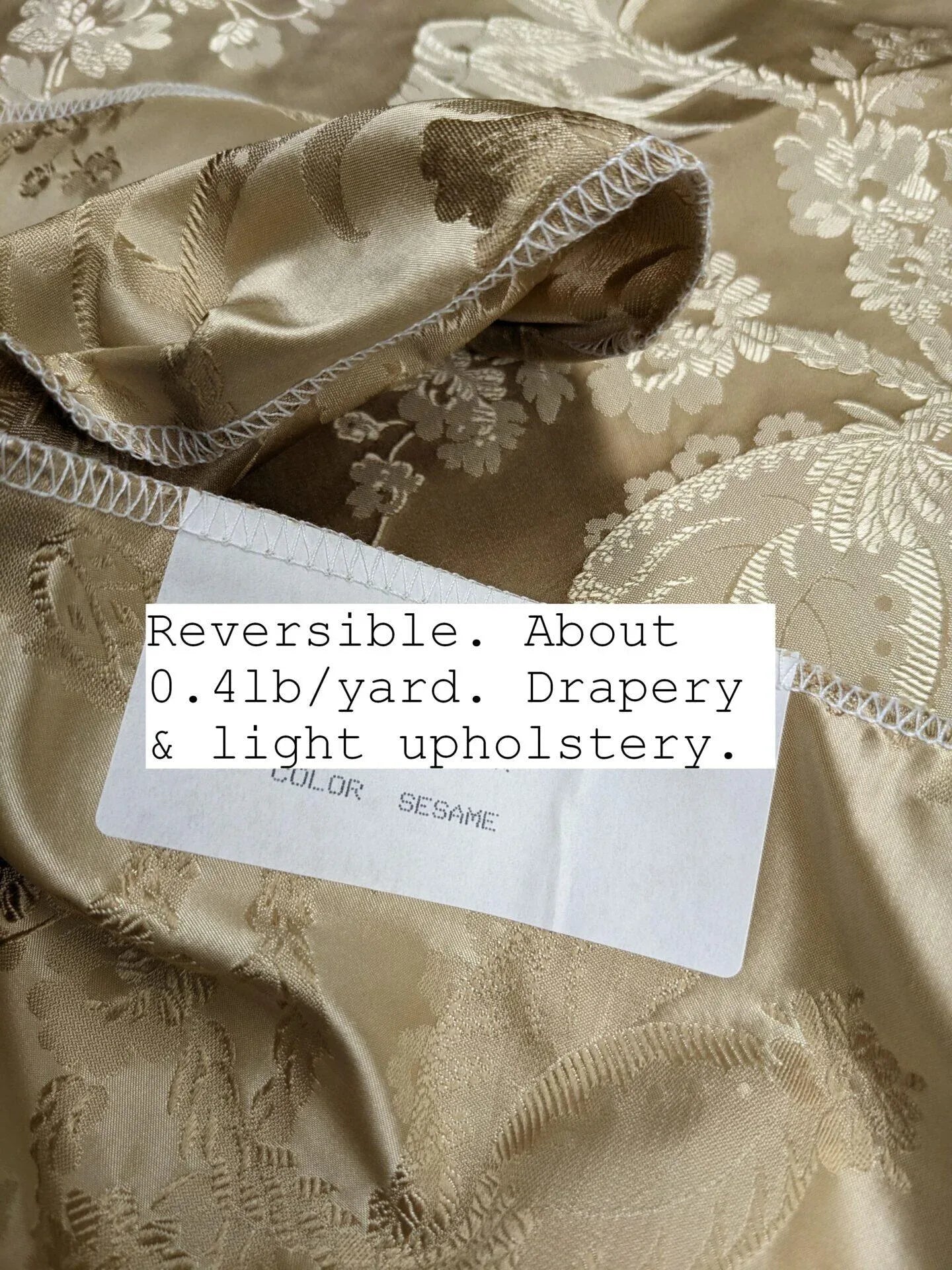 by yard 100% Silk Damask Lace Curvy Botanical Flower Vines Art Neuveu Sesame Gold