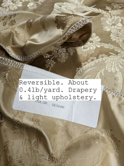 by yard 100% Silk Damask Lace Curvy Botanical Flower Vines Art Neuveu Sesame Gold