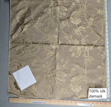 100% Silk Damask Lace Curvy Botanical Flower Vines Art Neuveu Wheat Beige Gold bty