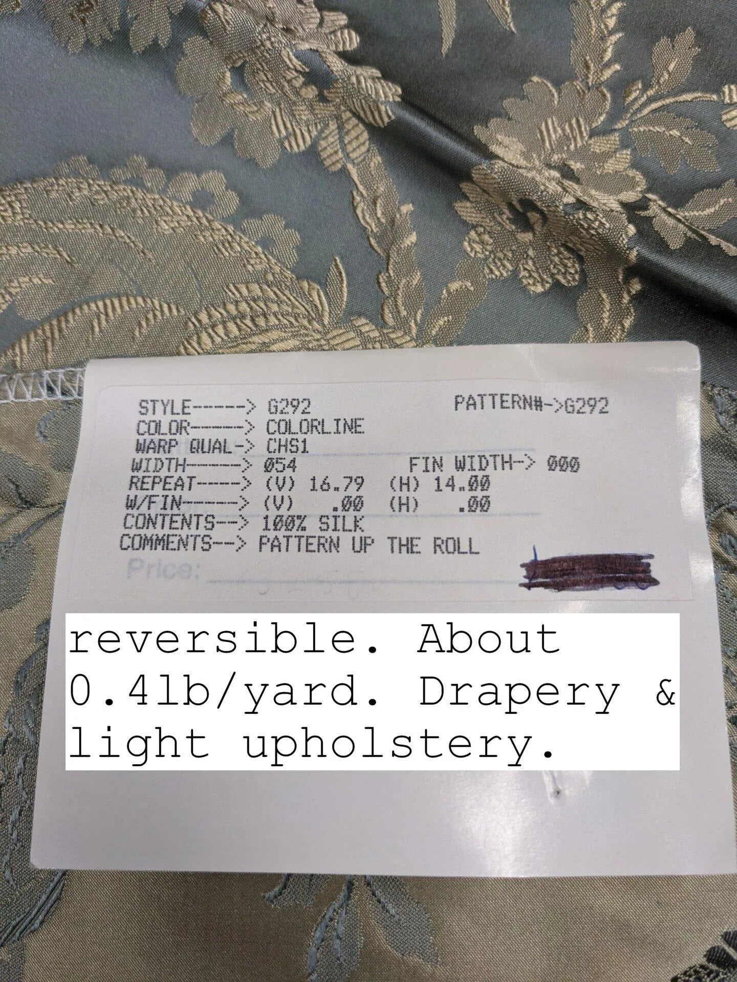 100% Silk Damask Lace Curvy Botanical Flower Vines Art Neuveu Dusk Gray Gold bty