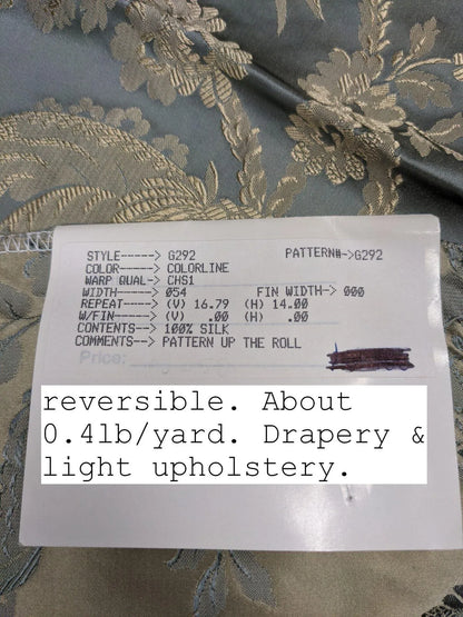 100% Silk Damask Lace Curvy Botanical Flower Vines Art Neuveu Dusk Gray Gold bty