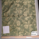 100% Silk Damask Lace Curvy Botanical Flower Vines Art Neuveu Thyme Green Gold bty