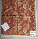 100% Silk Damask Lace Curvy Botanical Flower Vines Art Neuveu Cornsilk Red Gold bty