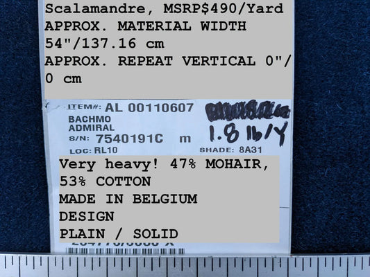 1.1Y Scalamandre Bachmo Admiral Deep Navy Blue Mohair Velvet Lush! MSRP USD 490/Y Minor Defect