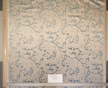 Scalamandre Palermo Velvet Paisley Beryl Blue Printed Velvet Botanical Foliage