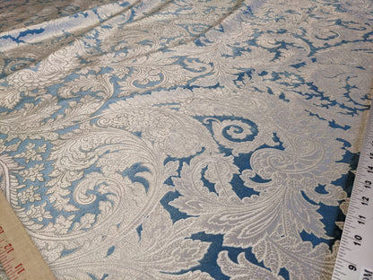 Scalamandre Palermo Velvet Paisley Beryl Blue Printed Velvet Botanical Foliage