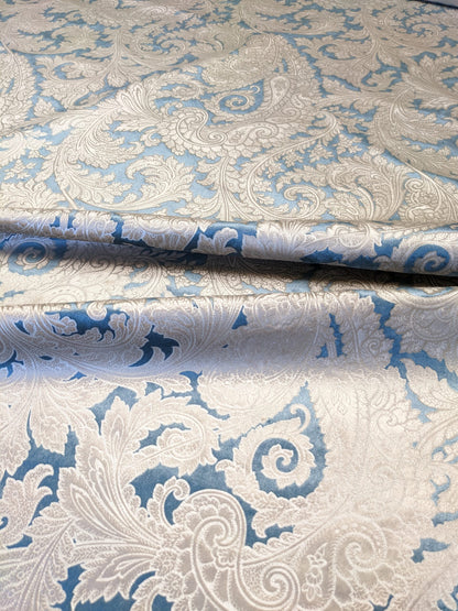 Scalamandre Palermo Velvet Paisley Beryl Blue Printed Velvet Botanical Foliage