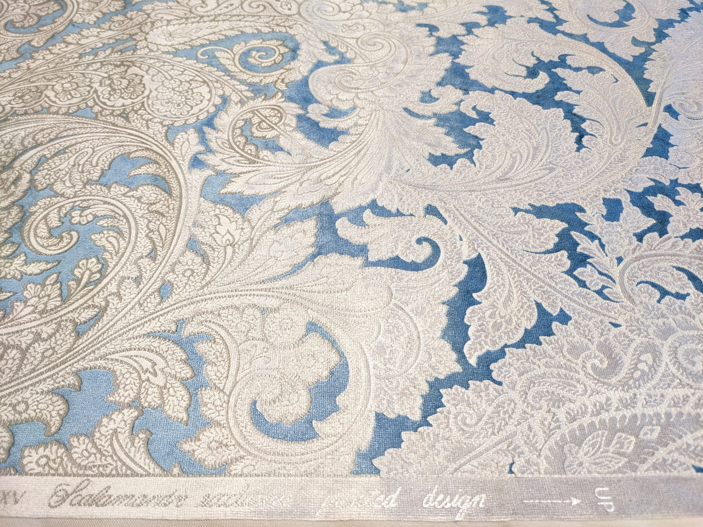 Scalamandre Palermo Velvet Paisley Beryl Blue Printed Velvet Botanical Foliage