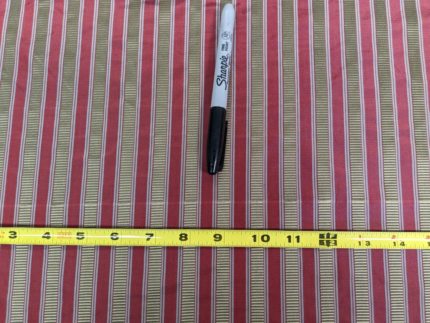 4.25Y Scalamandre 100%silk Shirred Stripe Persimmon Red Bronze MSRP USD 363/Y minor defects