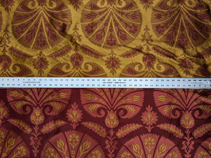 100%silk Lampas Tulip Fan Damask 536 "lacquer" Hot Red Pink Gold Bty MSRP USD296/y!