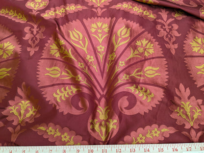 100%silk Lampas Tulip Fan Damask 536 "lacquer" Hot Red Pink Gold Bty MSRP USD296/y!