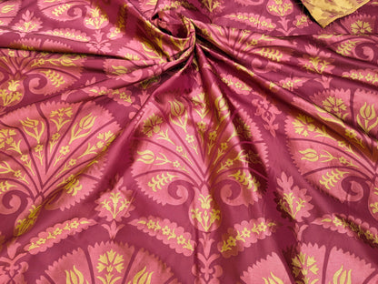 100%silk Lampas Tulip Fan Damask 536 "lacquer" Hot Red Pink Gold Bty MSRP USD296/y!