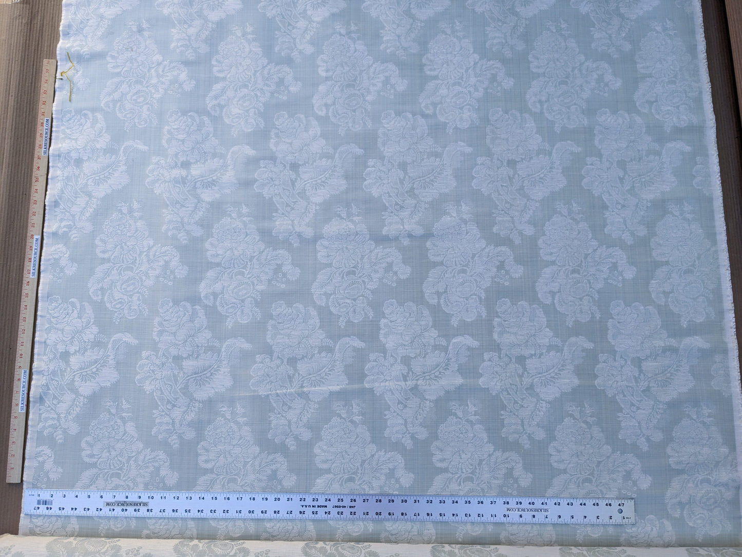 By Yard Scalamandre Uppsala White On Gustavian Blue Green Silk Damask MSRP USD 588/y