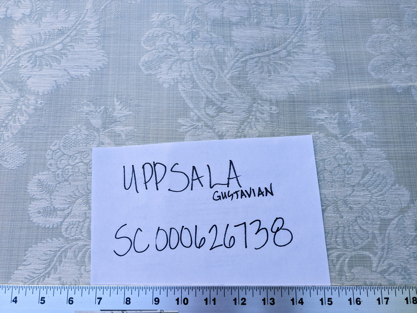 By Yard Scalamandre Uppsala White On Gustavian Blue Green Silk Damask MSRP USD 588/y