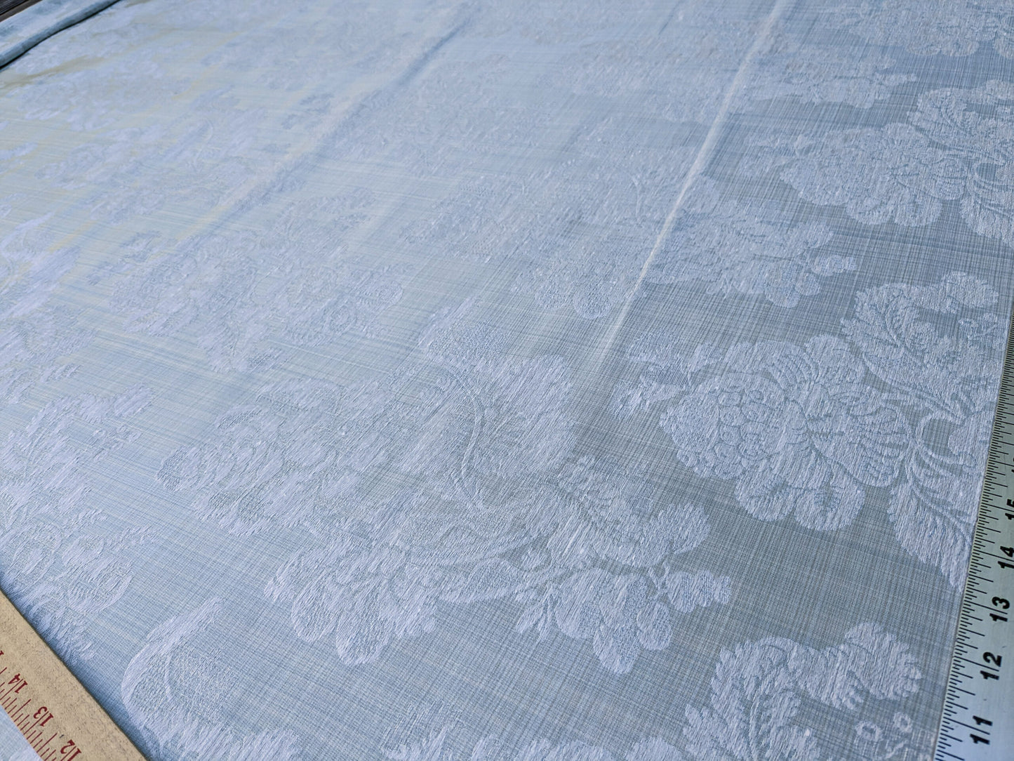By Yard Scalamandre Uppsala White On Gustavian Blue Green Silk Damask MSRP USD 588/y
