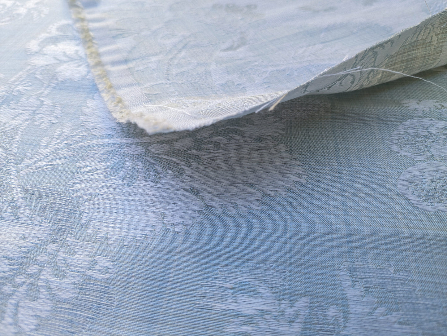 By Yard Scalamandre Uppsala White On Gustavian Blue Green Silk Damask MSRP USD 588/y