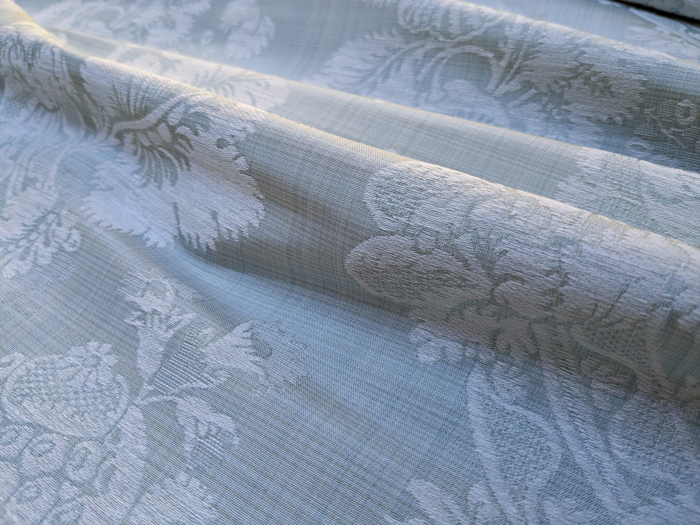 17x17" Sample Scalamandre Uppsala White On Gustavian Blue Green Silk Damask MSRP USD 588/y