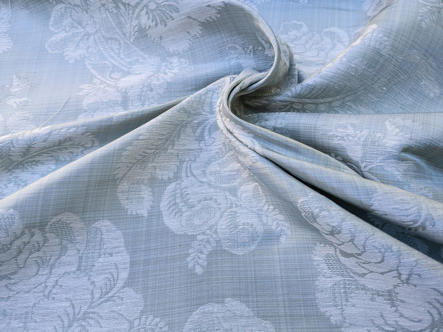 17x17" Sample Scalamandre Uppsala White On Gustavian Blue Green Silk Damask MSRP USD 588/y