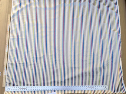 By Yard Tribolo Silver Blue Red Plum Spring Green on Beige Silk Stripe Scalamandre MSRP USD 200USD/Y