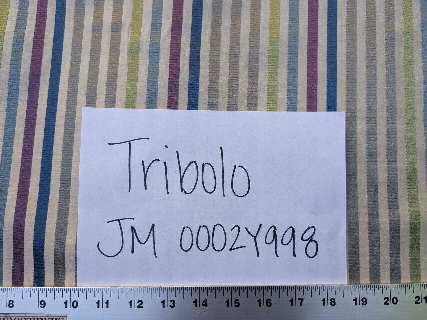 By Yard Tribolo Silver Blue Red Plum Spring Green on Beige Silk Stripe Scalamandre MSRP USD 200USD/Y