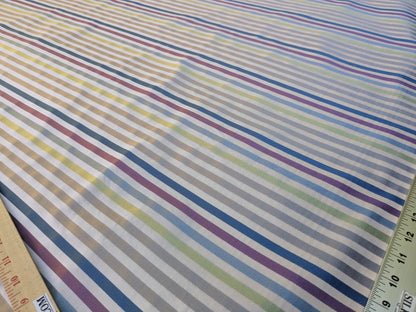 By Yard Tribolo Silver Blue Red Plum Spring Green on Beige Silk Stripe Scalamandre MSRP USD 200USD/Y