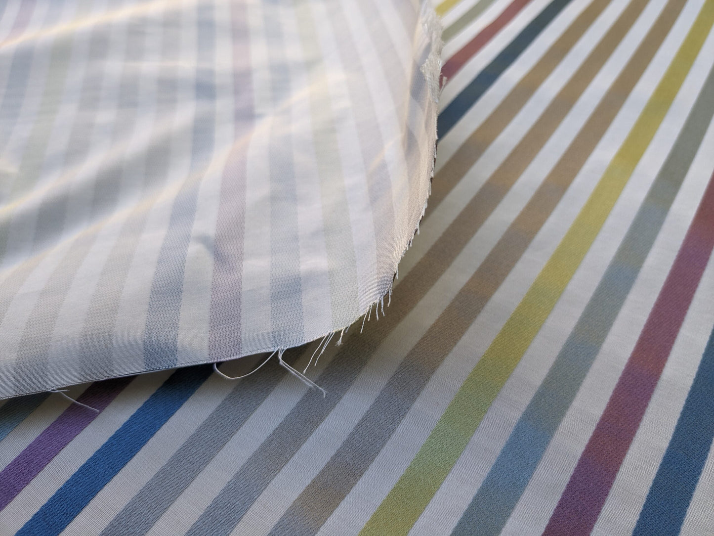 By Yard Tribolo Silver Blue Red Plum Spring Green on Beige Silk Stripe Scalamandre MSRP USD 200USD/Y