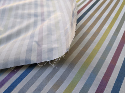 By Yard Tribolo Silver Blue Red Plum Spring Green on Beige Silk Stripe Scalamandre MSRP USD 200USD/Y