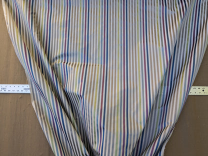 By Yard Tribolo Silver Blue Red Plum Spring Green on Beige Silk Stripe Scalamandre MSRP USD 200USD/Y
