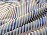 By Yard Tribolo Silver Blue Red Plum Spring Green on Beige Silk Stripe Scalamandre MSRP USD 200USD/Y