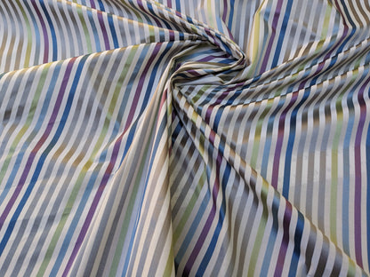 By Yard Tribolo Silver Blue Red Plum Spring Green on Beige Silk Stripe Scalamandre MSRP USD 200USD/Y