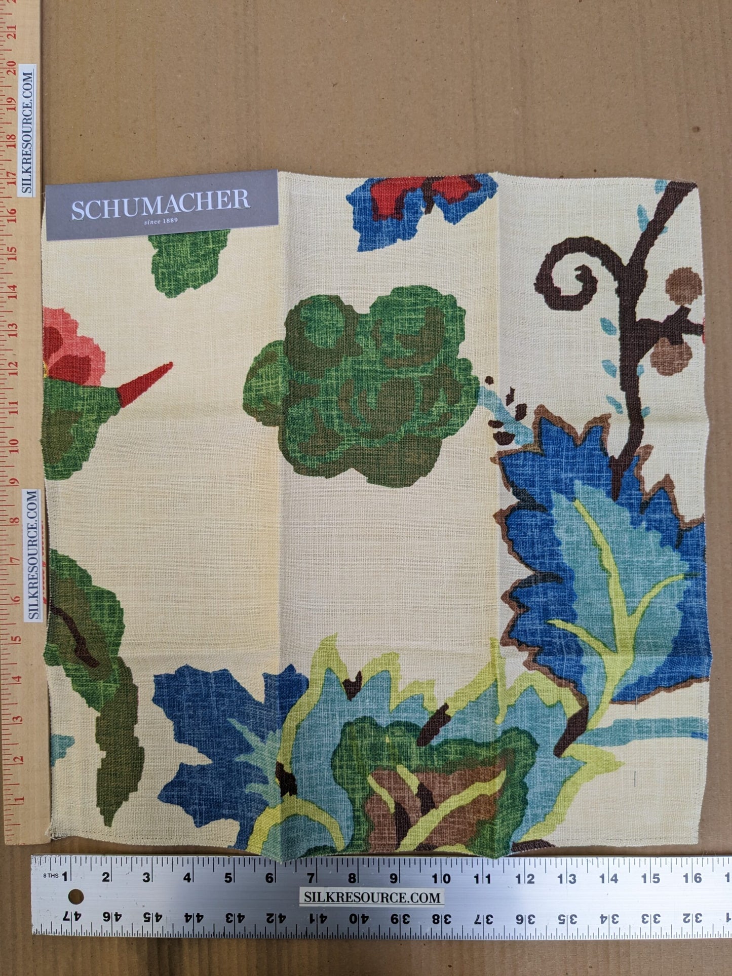 Schumacher Khantau Tree in Cream Linen Art Deco Tree of life Botanical Colorful MSRP USD356/y