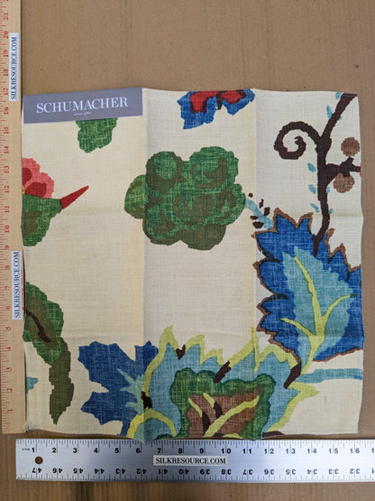 Schumacher Khantau Tree in Cream Linen Art Deco Tree of life Botanical Colorful MSRP USD356/y