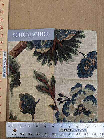 Schumacher Jacobean Printed Crewel in Multi Blues Wood Tones MSRP USD 296/y