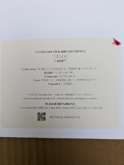 Schumacher Trim Francois Silk Brush Fringe in Cadet Silk Blue MSRP USD 168/y