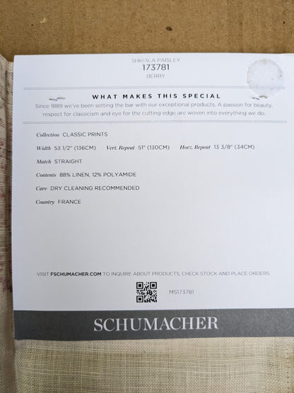 Schumacher Shirala Paisley in Berry Red Multicolor floral patterns Wallpaper MSRP USD 368/y